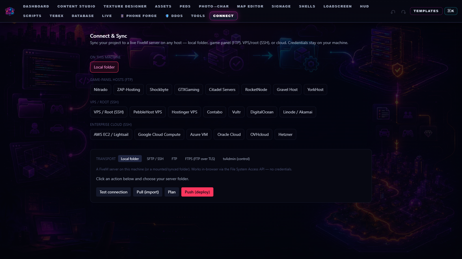 HYVE Connect — sync the project to a live server, build resources to disk