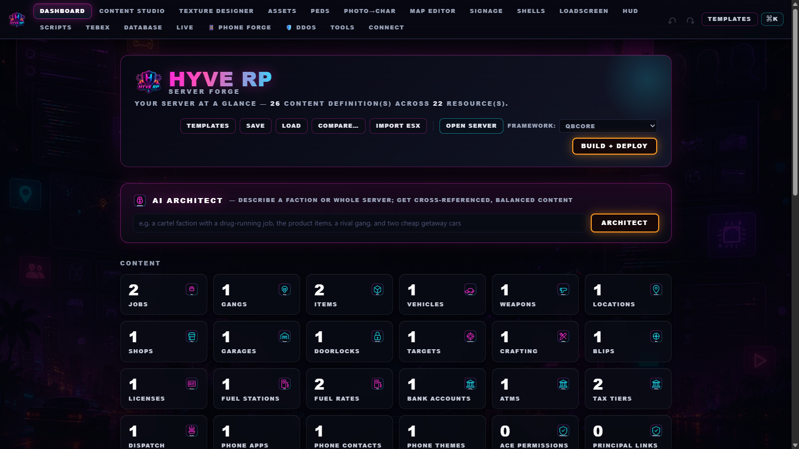HYVE Dashboard with AI Architect — describe a faction, get a balanced bundle back
