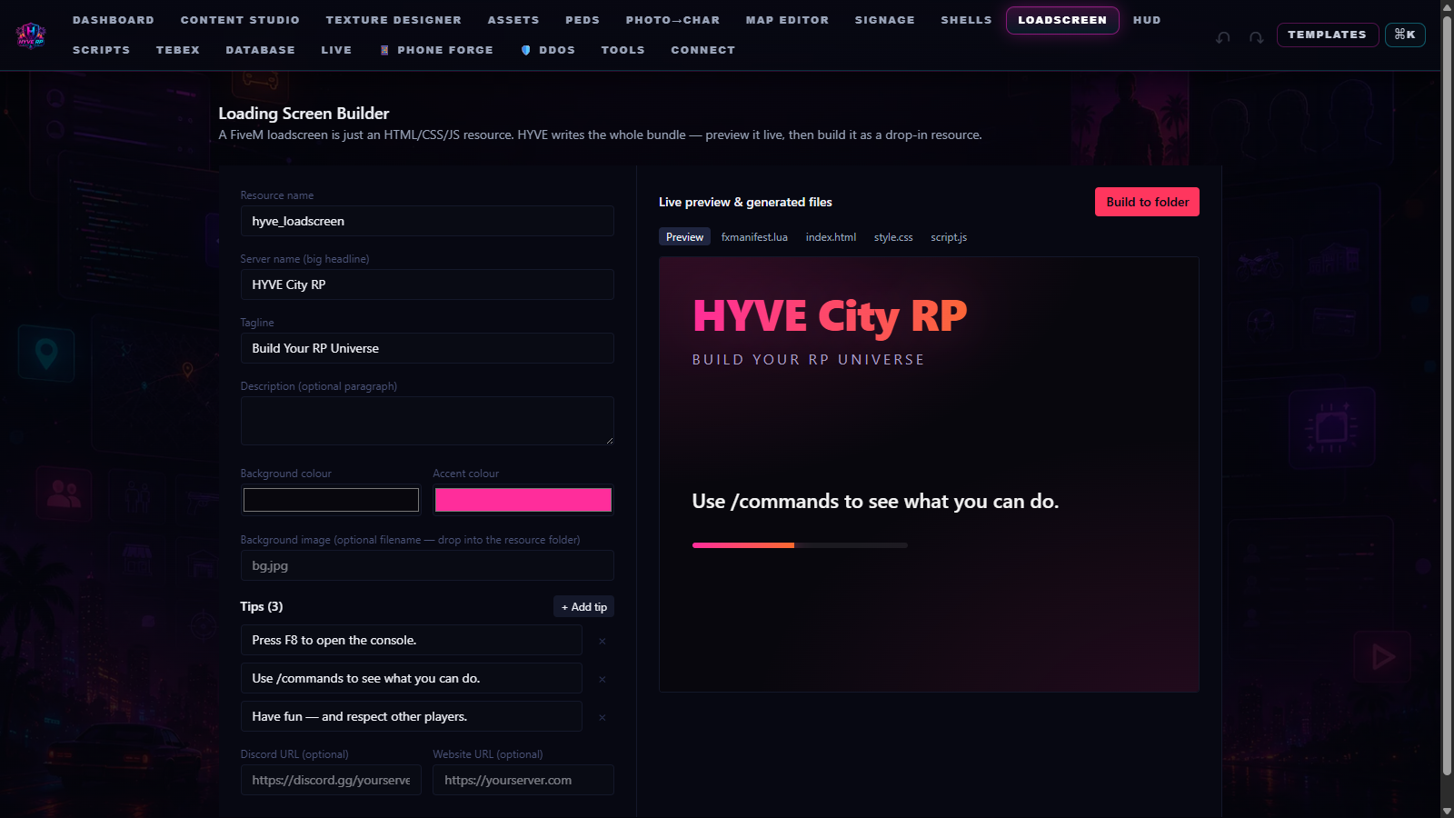 HYVE Loading Screen Builder