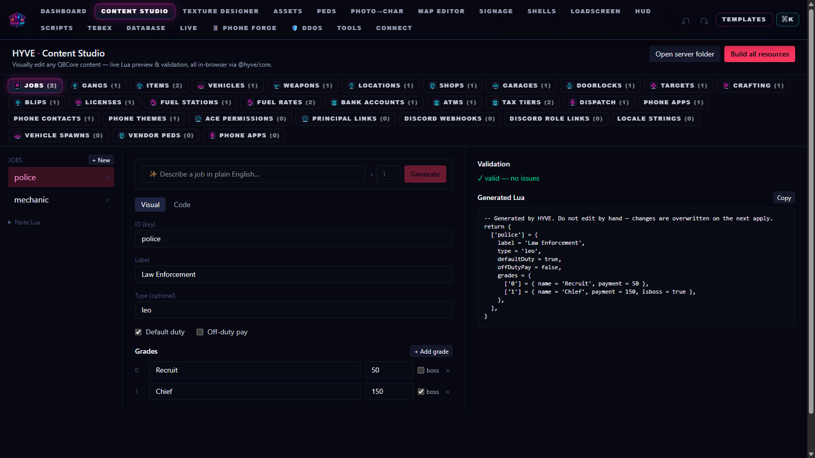 HYVE Content Studio — 31 content types in one project, each with its own visual editor
